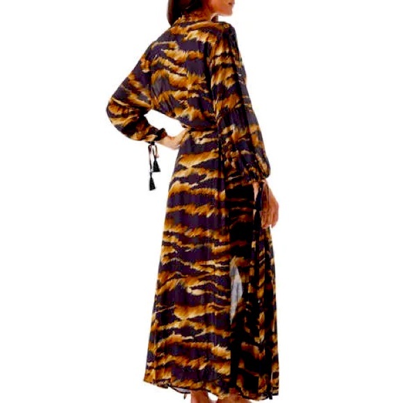 MELISSA ODABASH : GABBY TIGER-PRINT MAXI KAFTAN IN DARK BROWN